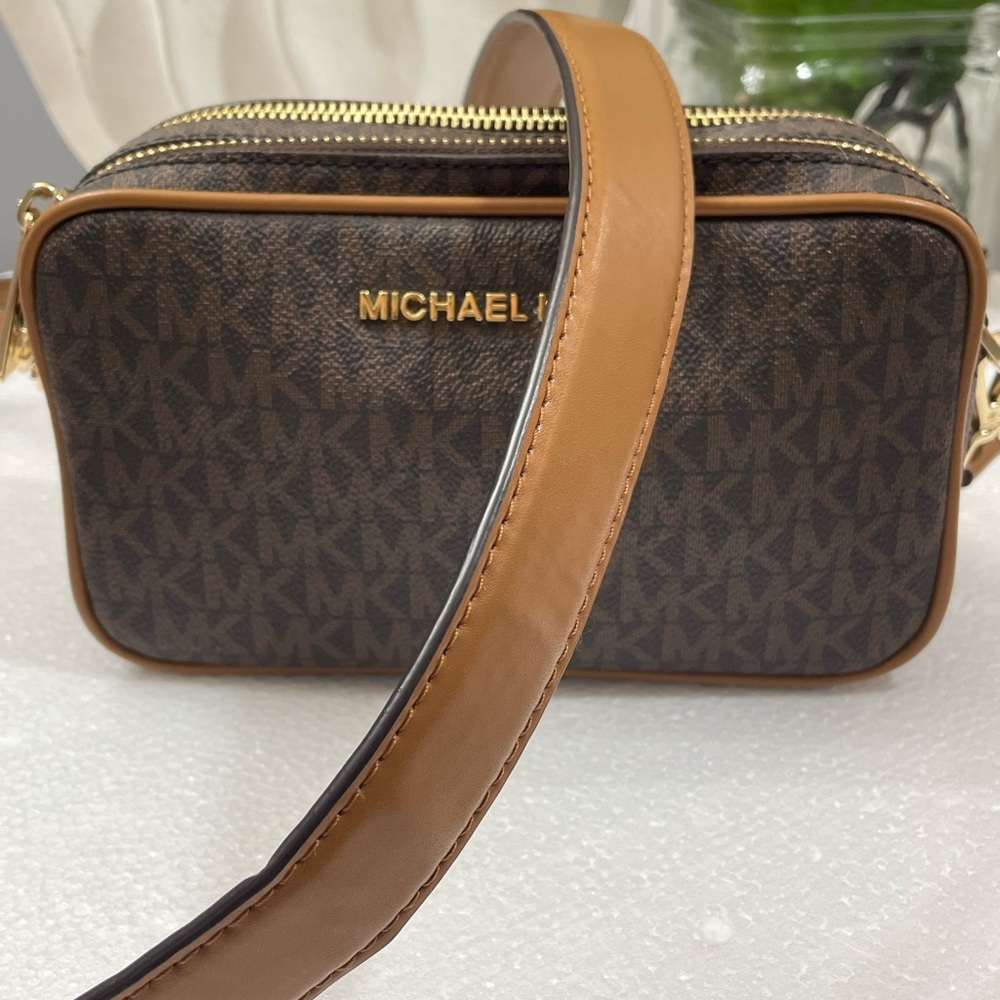 Michael Kors Monogram Crossbody in Brown and Gold - Picture 1 of 13